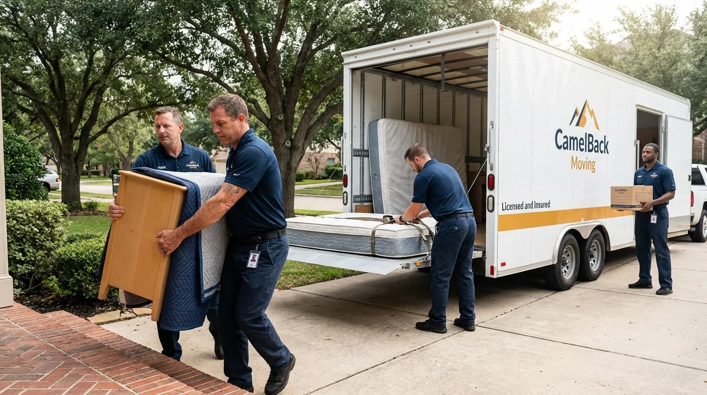 Crew loading residential truck for cross-state move from East Dennis, MA