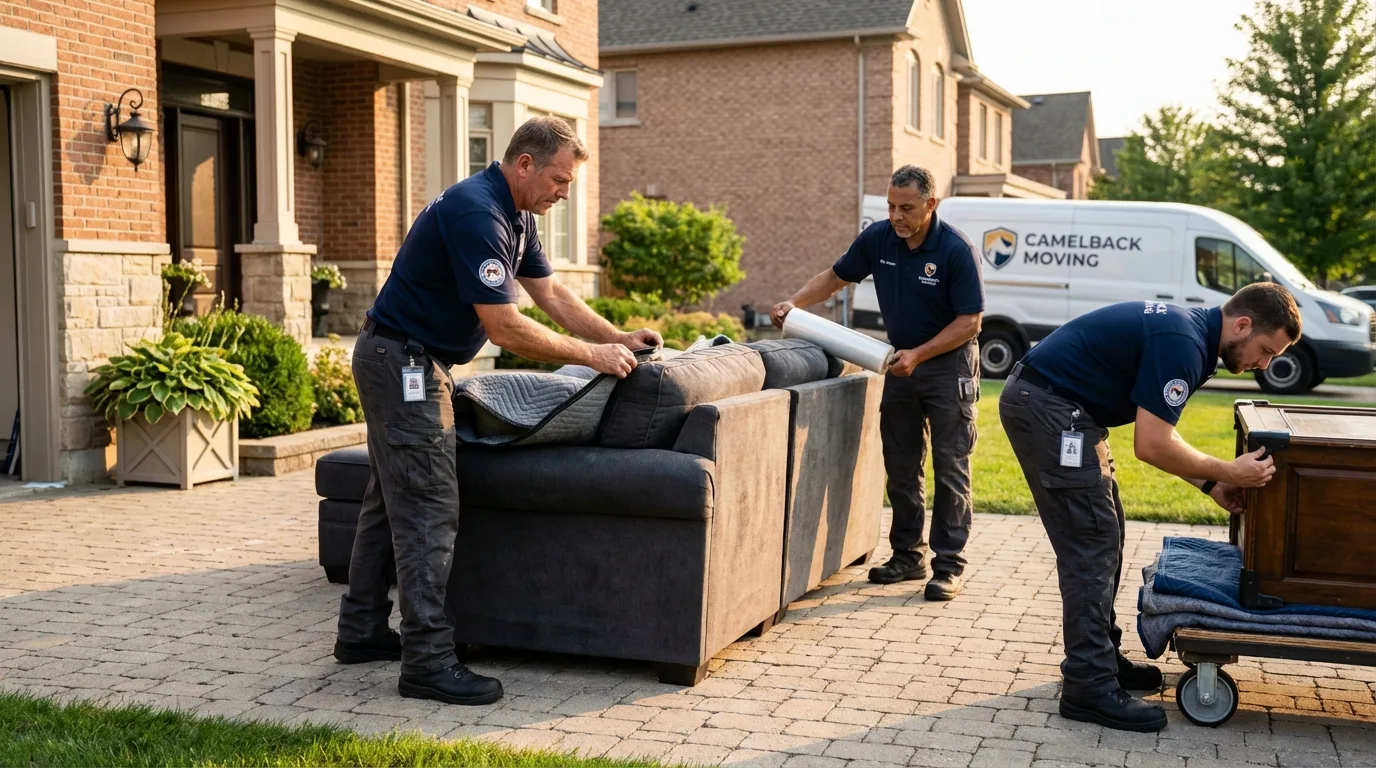 Large estate moving crew wrapping furniture in East Dennis, MA