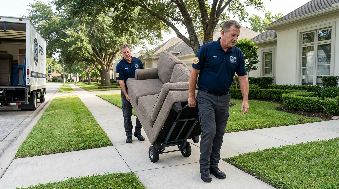 Local residential moving crew loading furniture in East Dennis, MA